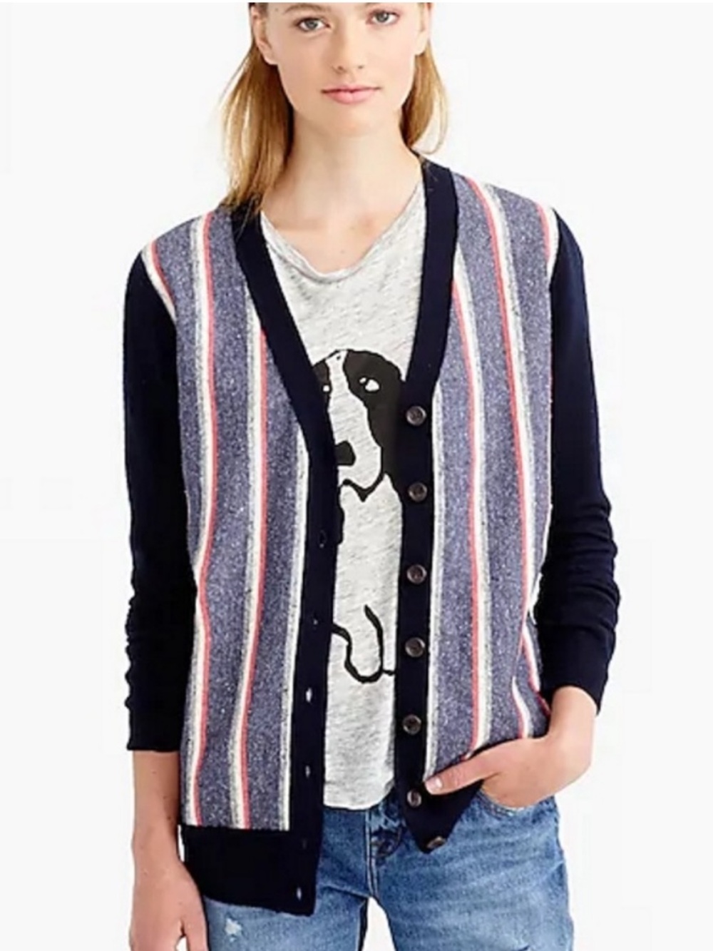 J. Crew Cashmere Wool Woven Front Cardigan M
